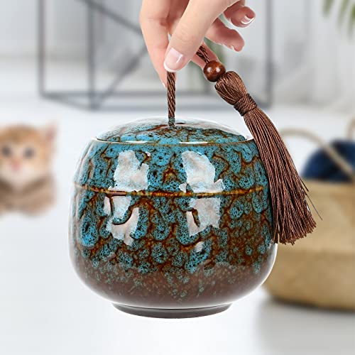 panthem Kleine und Große Keramik-Urne für Haustiere und Menschen, Mini-Urne für Asche von Hunden, Katzen und Menschen, Tierurne mit Deckel, Blau, 130 ml und 500 ml