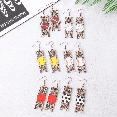 Leopard Pattern Wood MOM Baseball Rugby Waterdrop Dangle Drop Earring MAMA MOM Letter Sport Earrings Statement Mother's Day Jewelry Gift for Women Fans Players Jewelry2