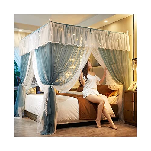 Dosel de cama elegante de malla doble premium con estructura de postes color verde 2