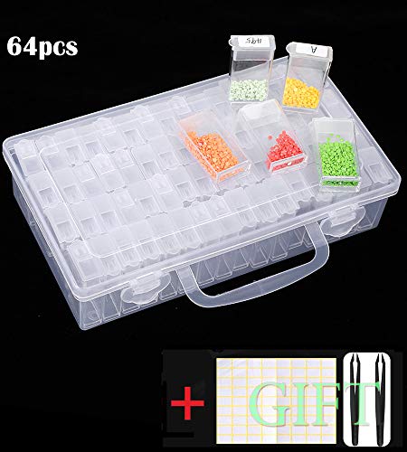 SanerDirect 64 Grids Diamond Painting Drill Storage Container, Beads Organizer Storage Case