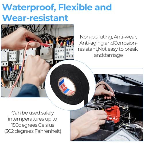 5 Stück KFZ Gewebeband Schwarz, 19mm x 15m Selbstklebendes Gewebeklebeband, Kabelbaum Klebeband, Auto Kabelbaum Filzband, Panzerklebeband Kabelbäume Elektriker Band für Kfz Motorrad Elektrisches