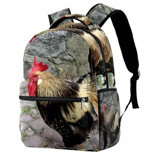 Sac à dos d'école anti-déchirure motif poule pour transporter cahiers et gourdes
