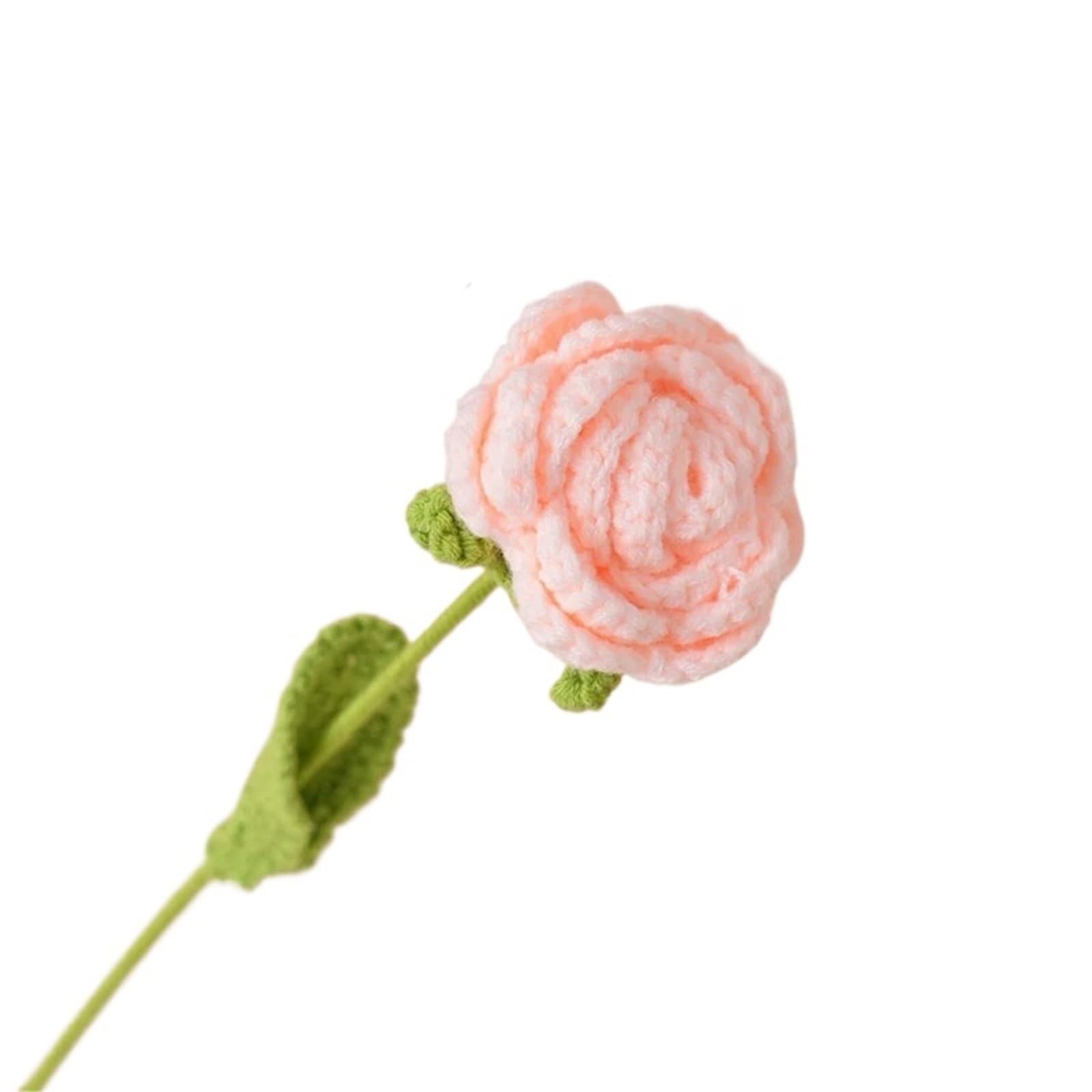 ENWWCH 2pcs Finished Knitting Flower Rose Bouquet Simulation Home Decoration Wedding Hand-Knitted Crochet For Home(Color1)