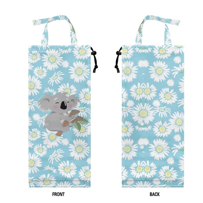 Image of Cartoon Koala Car Garbage Bag Hanger, Daisy Flower Trash Can, Blue for Kitchens, Bedrooms, Travel, Camping, Office Space