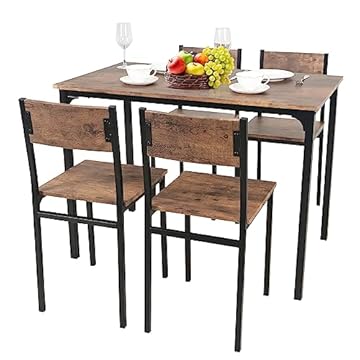 PULUOMIS Dining Table and Chairs Set 4, Breakfast Dining Table and 4 Chairs 5 Piece Dining Room Set, Modern Design for Kitchen Home Bistro Patio Garden, Brown