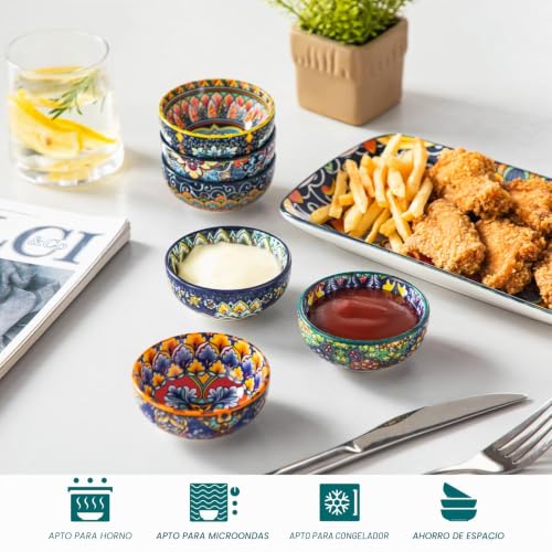 Miniatura 4 de Vancasso Juego De 6 Cuencos Aperitivos, Cuencos Para Salsa De Porcelana, Mini Bowls Para Soja, Ketchup, Especias Y Salsas, Estilo Bohemio