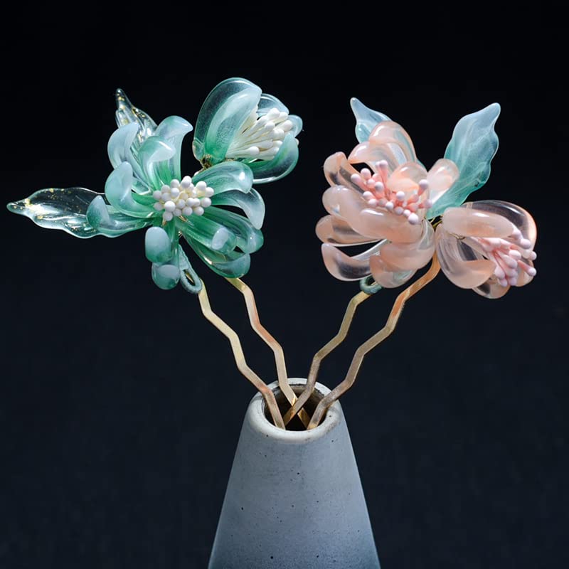 Miniatura 4 de Equinox Flower Horquilla china Hanfu y estilo retro con resina hecha a mano, accesorios para el cabello para mujeres y niñas (verde)