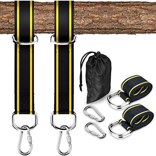 Unisun Starke Baumschaukel-Gurte, Hängegurte, 150 cm, mit 2 robusten, Karabinerhaken und D-Ringen, Polyester-Riemen, perfekt für Hängematten-Hänge-Set, hält bis zu 800 kg (schwarz)