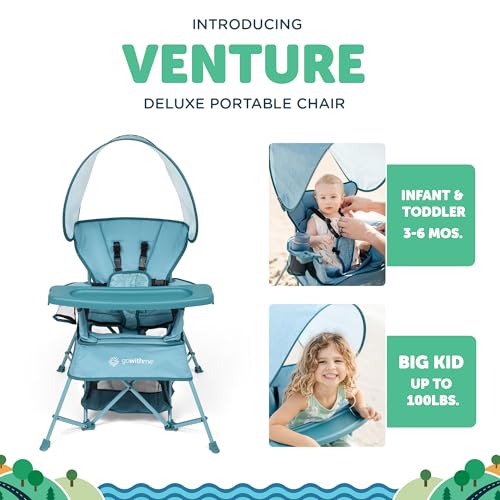 Image of Baby Delight Go with Me Venture Portable Chair | Indoor and Outdoor | Sun Canopy | 3 Child Growth Stages | Blue Wave