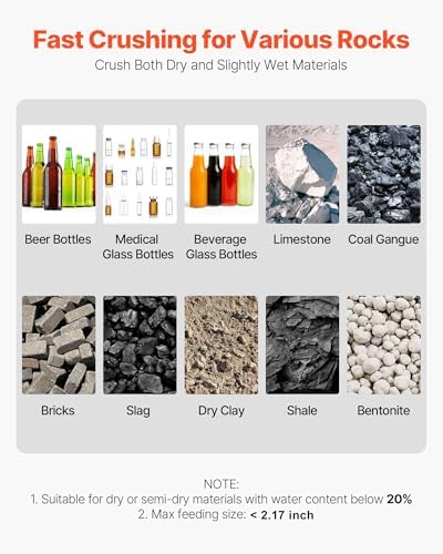 VEVOR Hammer Crusher, 2.5KW 220V Electric Rock Stone Shatter Grinder, Glass Crushing Machine with 100 to 200 kg/h Crushing Capacity, Coal Crusher Milling Machine with 0.12/0.24/0.4 inch Sieve Screens - 1