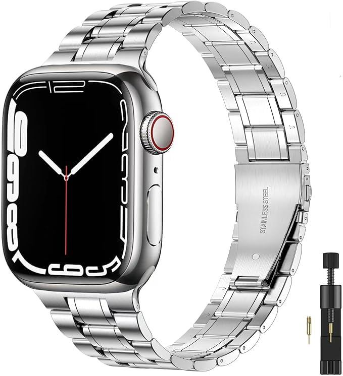 MOROFY Metal 5 Link Bracelet Band Compatible With Apple Watch Ultra 2 49mm strap 45mm 44mm 42mm with Butterfly Folding Clasp Band for iWatch Series 9 SE2 8 7 6 5 4 3 2 1 SE (Silver) (B0CDCH9TJY) Amazon Price History, Amazon Price Tracker