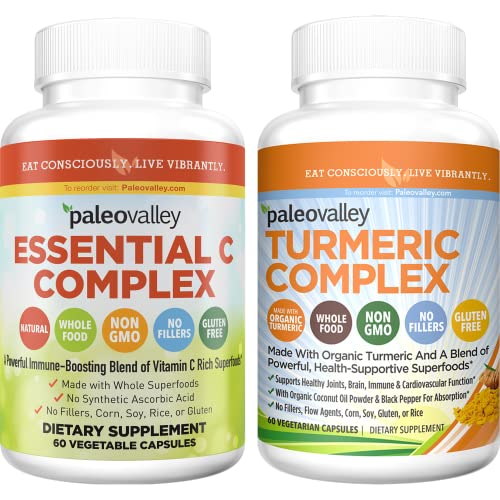 Paleovalley Essential C Complex And Turmeric Complex Bundle - Acerola Cherry Vitamin C, Organic Turmeric Curcumin, Superfoods - Nutritional Supplements For Heart, Joint, Energy, And Immune Support #TOP13