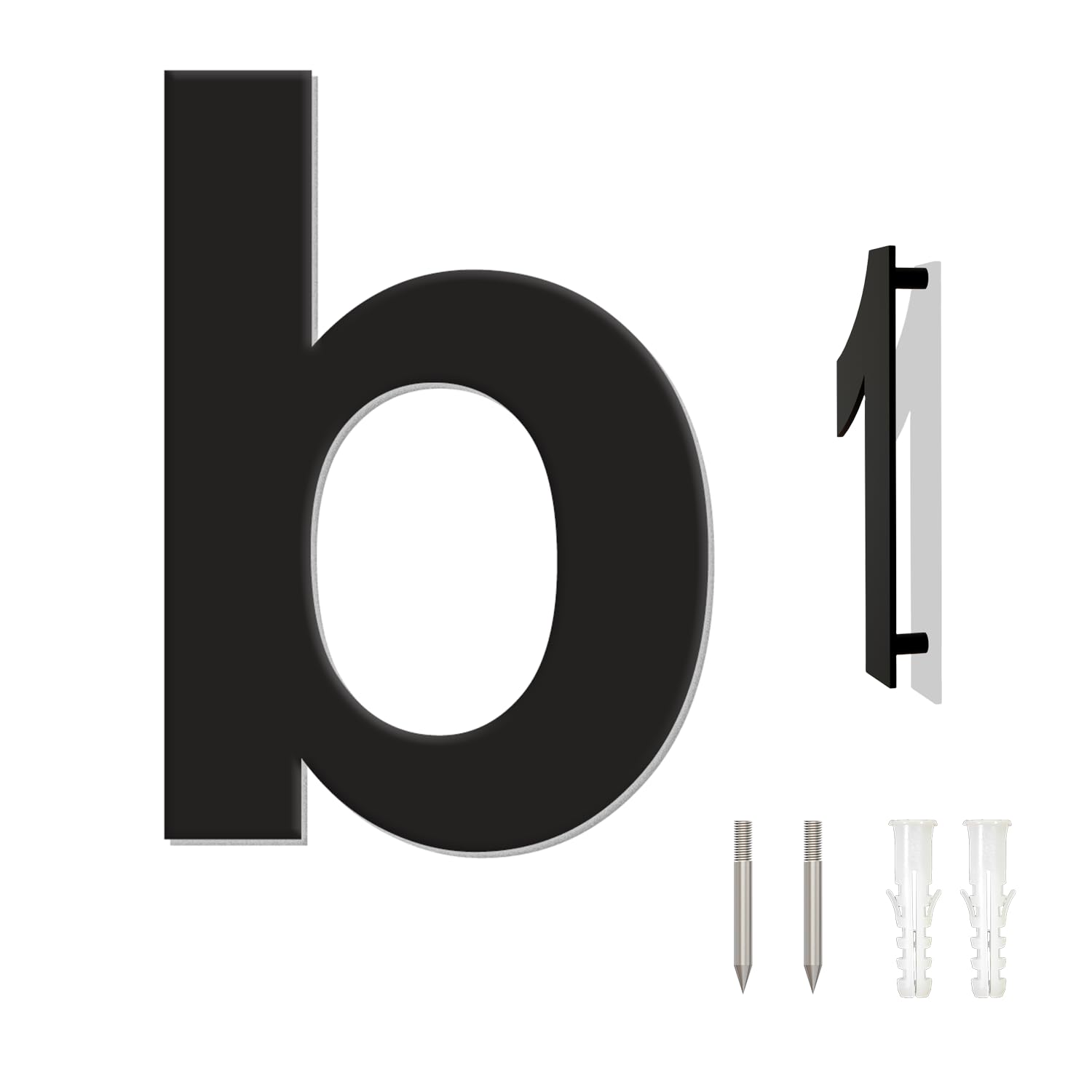 Brushed Modern House Number - 102mm Height Black, Made of Solid 304 Stainless Steel, Floating Appearance and Easy to Install (Letter b)