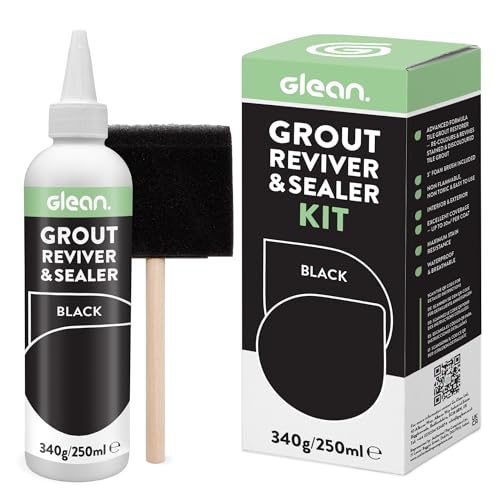 GLEAN Grout Reviver & Sealer | BLACK | 340g | Restore, Repair, Renew Tile Grout | Includes Foam Brush | Stain Resistant, Breathable Grout Cleaner | Bathroom, Shower & Kitchen Tile Grout