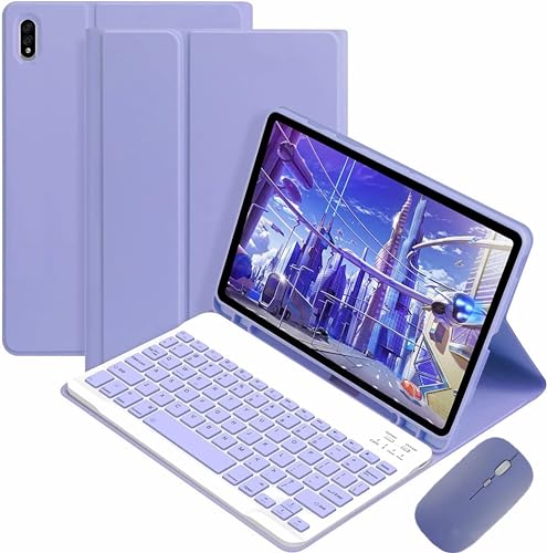 CLALOC Custodia per Tastiera per Samsung Galaxy Tab S6 Lite 10.4' 2024/2022/2020, Tastiera Bluetooth Magnetica Staccabile Senza Fili con Supporto per Penna E Mouse, QWERTY Keyboard Cover,Viola