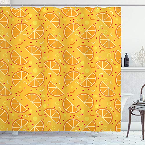Ambesonne Fruit Shower Curtain, Abstract Juicy Summer Mandarin Slices Dots