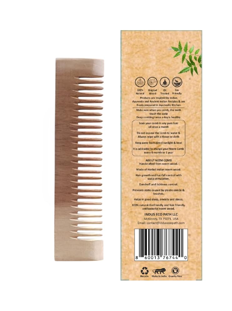 Peine de bolsillo anticaspa de madera de Neem miniatura 2
