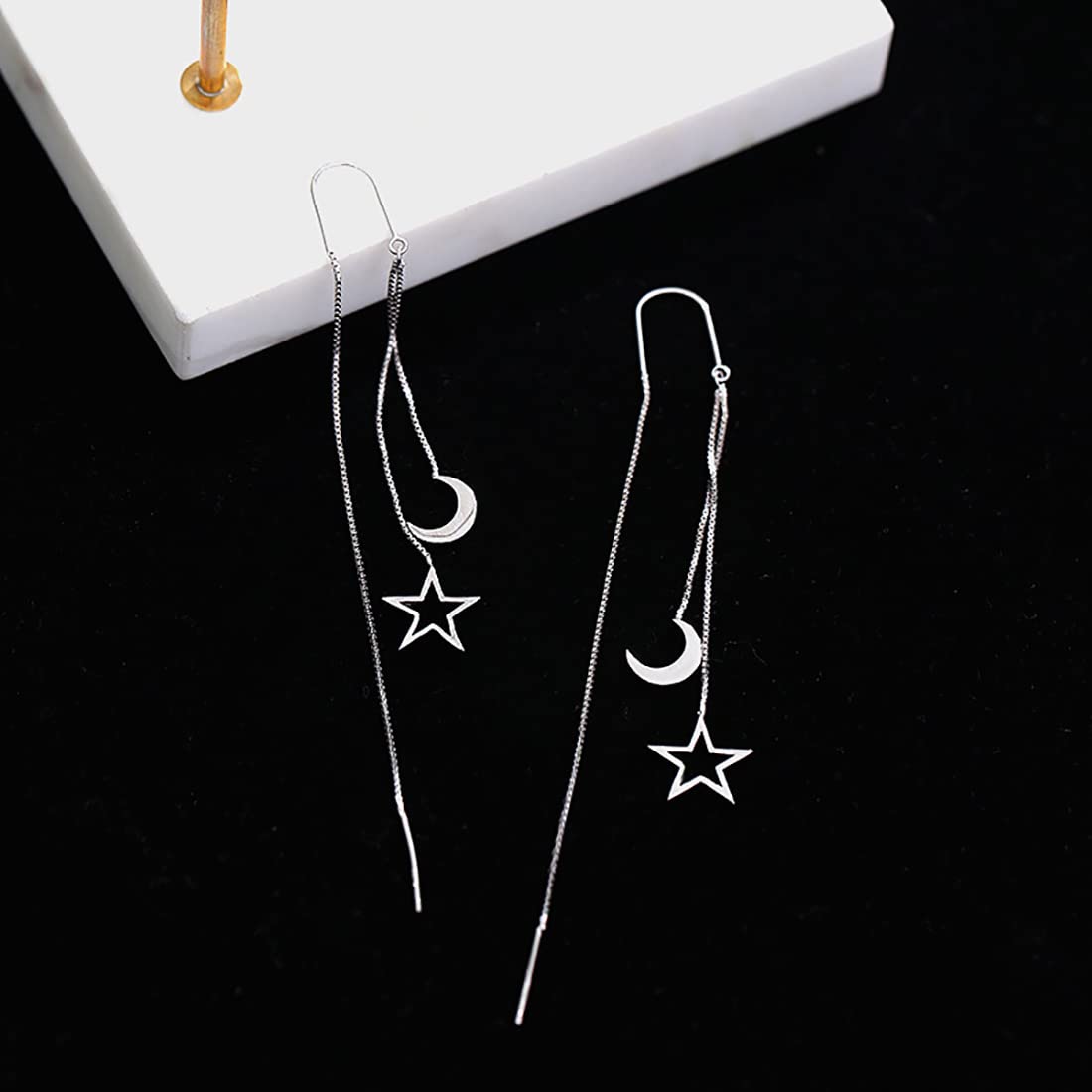 Orecchini Pendenti Lunghi A Filo Con Stelle E Luna - Gioielli Donna E Ragazza In Lega Vintage - 2