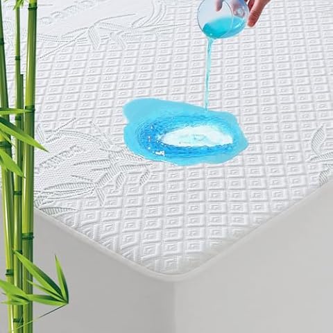 JOLLYVOGUE Bamboo Viscose King Mattress Protector, 100% Waterproof King Mattress Cover Queen Size Bed, 3D Air Fabric Cooling Mattress Pad Fitted 6"-21" Deep Pocket, Soft Noiseless & Breathable Cover