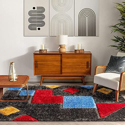 Image of Modern Soft 3D Shaggy Fur Carpets for Living Room Thick Fluffy Rugs for Bedroom, 7x7 Feet Square Multi Color