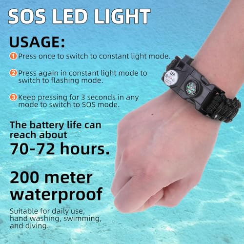 Survival Bracelets, Paracord Bracelets (2 pcs) with Loud Whistle Light Flint, Adjustable Compass Bracelet for Outdoor Camping Hiking Fishing Hunting, Multitools Tactical Gear, Bearable 300 lb - Image 5