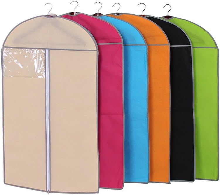 Garment Bags for Storage,Set of 6 Multiple Color Non Woven Fabric Breathable Garment Covers, Window for Viewing, Anti-Moth Protector Dust Cover Storage Bag Case for Clothes 23.6" x 39.4"