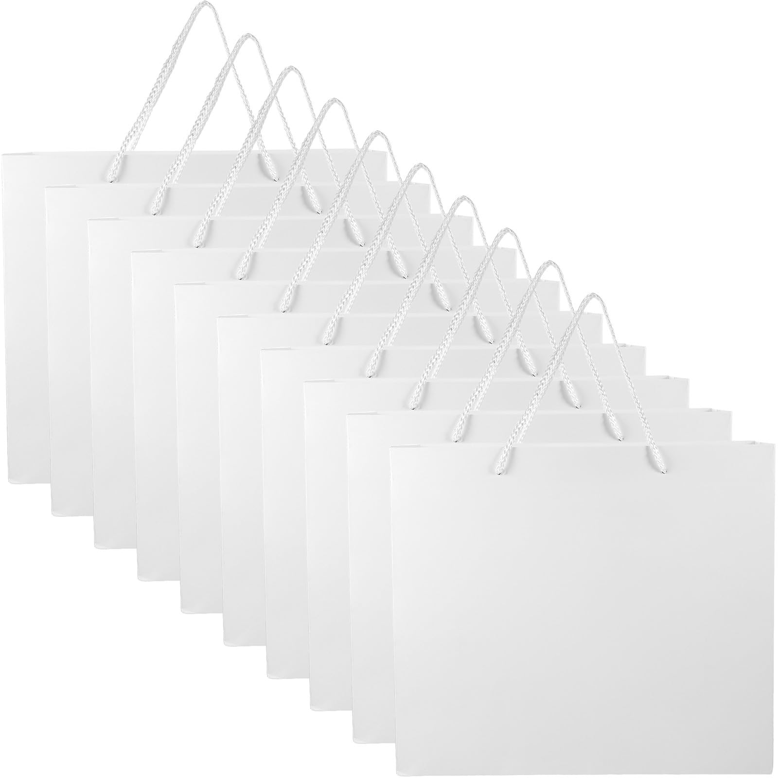 VERDANVERSE Papiertüten mit Henkel Geschenkpapiertragetaschen 10 Stück Weiße Geschenktüten aus Papier Einfach zu Tragende für Geburtstagsfeiern und Partys