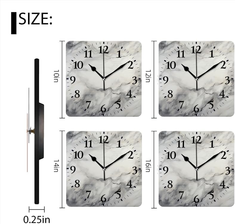 Quartz Wall Clocks Non-Ticking Silent Battery Operated Modern Wall Clocks Decorative for Home,Bedroom-Marble Texture On White Background with Gray and Black Lines(14inch)
