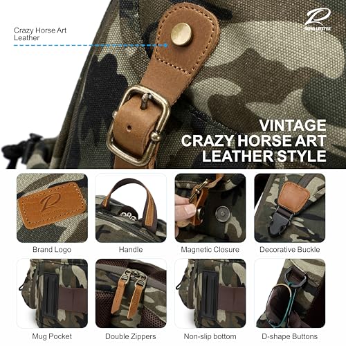 Padwa Lifestyle Sac à dos pour appareil photo - En toile cirée à mémoire de forme - Avec compartiment pour ordinateur portable/objectif 16" et compartiment trépied pour photographes, Camouflage, L – vue 7