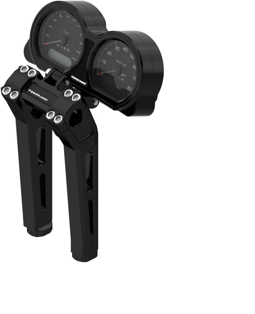 POWER JAMES Black 10.0" Tall Handlebar Risers with Dual Instrument Module Bracket with 1.0" Clamping Area Fits Harley Davidson 2015-24 Road Glide FLTR FLTRSE