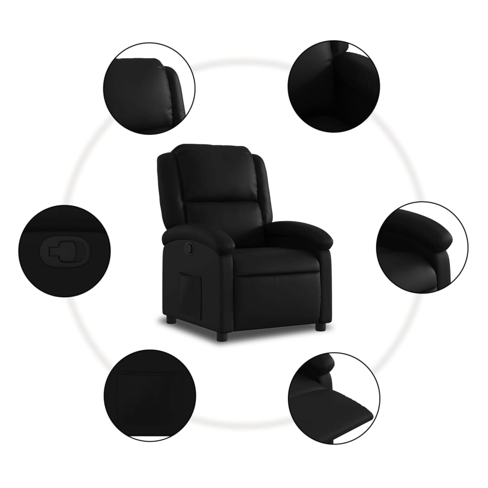 Fauteuil relax inclinable manuel, cuir synthétique noir, 71 x 86,5 x 99,5 cm, pour adulte