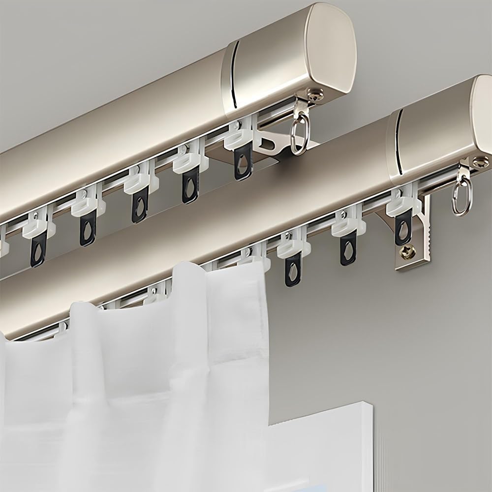 Double Poles Heavy Duty Curtain Rail with Mute Rollers for Room Divider Wall/Ceiling Mounted Blue 16.4Ft/500Cm,Brown-3.6ft/110cm