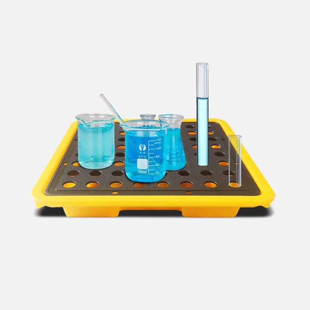 SGKOMN Modular Spill Containment Platform Industrial Oil Tank Spill Tray Anti Leakage Grating Pallets Heavy Duty Spill Platform for Safe Liquid Storage, Yellow-33.5 * 33.5 * 6cm