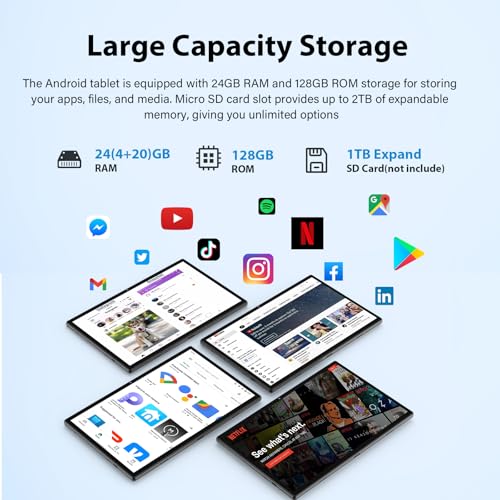 Image of YOBANSE 2025 Tablet with Keyboard 24GB RAM 128GB ROM (2TB Expansion) 10.1 inch Android 15 Tablet 8000mAh Battery BT 5.0 GSM Certified Dual Band WiFi (2.4G & 5G) Tablet Case with Mouse Stylus