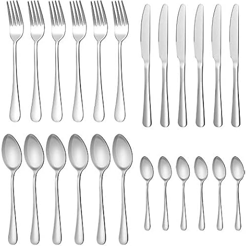 Cutlery Flatware Set,24 Piece Silverware Set with Gift Box Stainless Steel Tableware Dinnerware Sets Knife Fork Spoon, Service for 6 Multipurpose Use Safe for Home Kitchen Party - Silver Cover