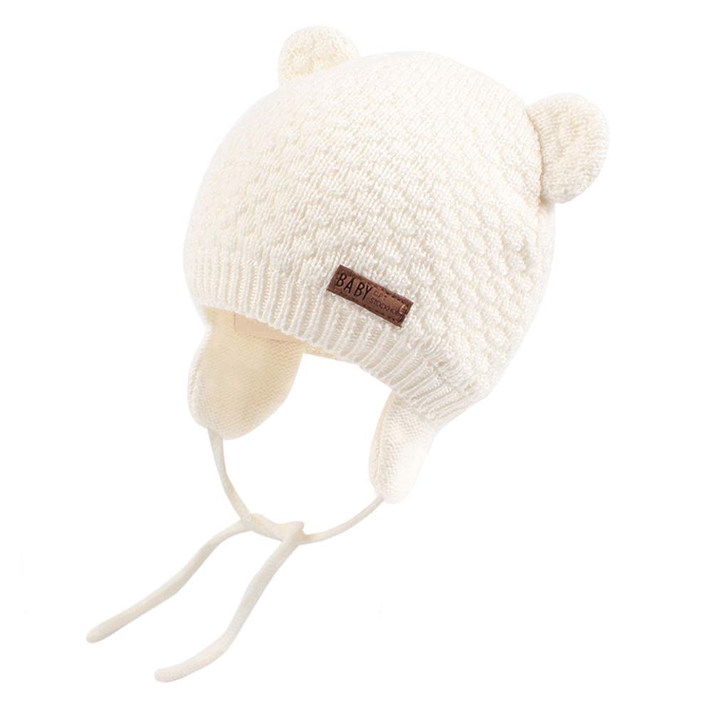 XIAOHAWANG Warm Baby Hat Cute Bear Toddler Earflap Beanie for Fall Winter (2-3Years, White)