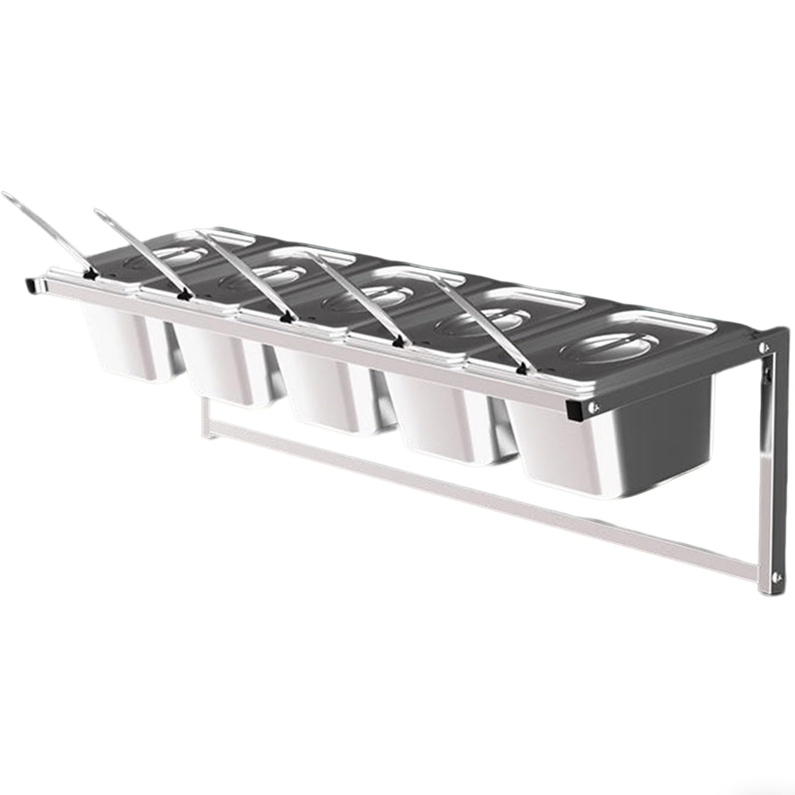 WDSOPK Stainless Steel Spice Rack Set With Pans& Lids& Spoon Wall mounted Seasoning Shelf Restaurant Countertop Holder For Seasoning Sauce Salad Jam Fruits Ingredients 4pcs C (10cm(4in) 5pcs)