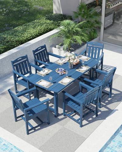 Image of Ciokea HDPE Outdoor Patio Dining Table, All-Weather Furniture, Navy Blue