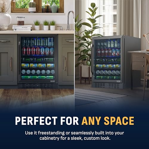 Image of NewAir Beverage Refrigerator with Glass Door | 177 Can Mini Fridge for Bedroom, Dorm, Office, or Gaming Setup | Soda, Beer, and Wine Cooler | Black Stainless Steel