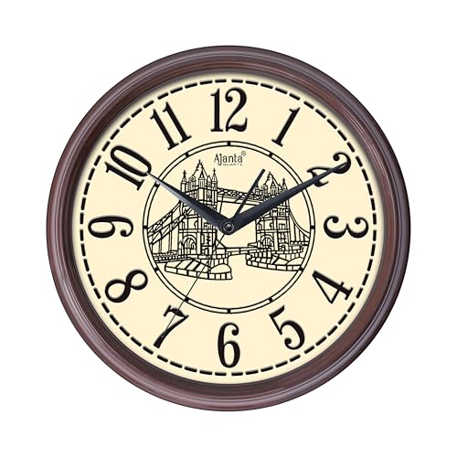 Image of Ajanta Luxury Oak Wood Wall Clock 9147-14.8 Inch - Elegant Silent Sweep Quiet Mechanism - Modern Farmhouse Wooden Decor