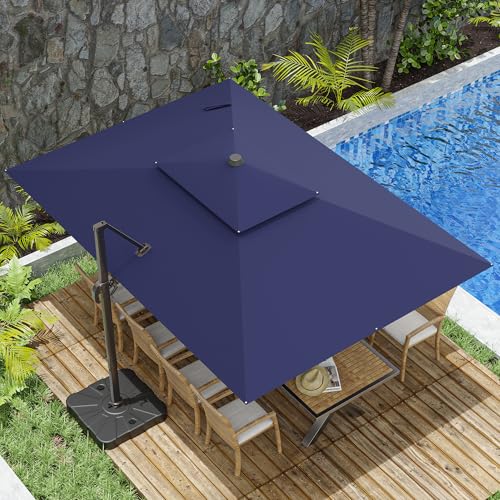 ZLACUIU 10x13FT Cantilever Outdoor Patio Umbrellas, Double Top Large Rectangle Umbrella, Heavy Duty 360° Rotation Offset Outdoor Sun Shade Umbrella for Garden Deck Pool Backyard Patio, Navy Blue