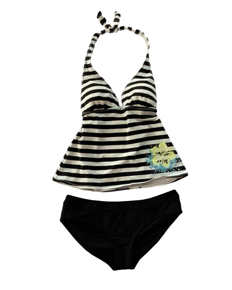 Minetom Tankini Femme Maillot de Bain 2 Pièces Ensembles Été Vintage Y2k Rayure Swimsuit Swimwear de Plage