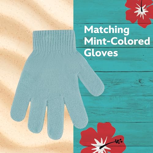 Disney Stitch Beanie Hat and Gloves Set, Girls Cuffed Winter Cable Knit Cap with Pom and Matching Mittens, Mint, One Size4