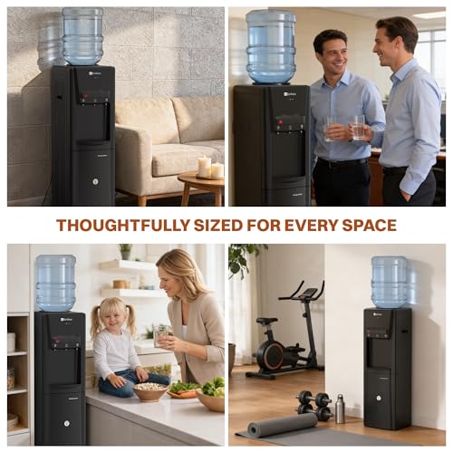 Image of BonKaso Top Loading Hot, Cold & Normal Water Dispenser | 20L Non-refrigerated Cabinet | Food-Grade ABS Body, LED Indicator, Child Lock, Removable Drip Tray | 1 Year Warranty | Black
