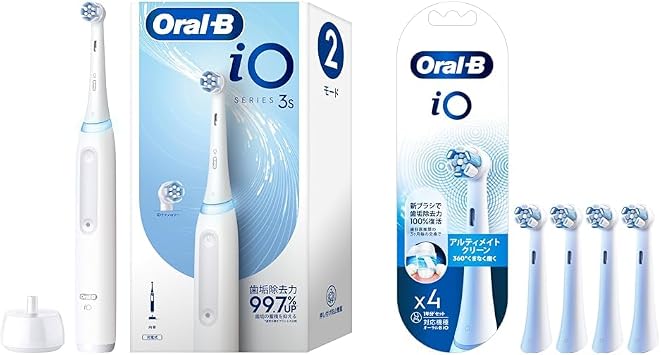iORBCW-4EL White 2-Piece Set Exclusive Brown Electric Toothbrush Oral B iO3S iOG3.1C6.0 WT_H Quiet White + Replacement Brush, Oral B iO, Genuine Product, Ultimate Clean, 1 Year Supply 4 Pieces iO Series Exclusive