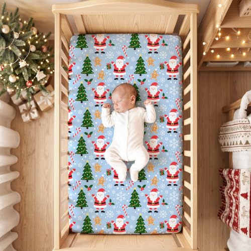 Image of JISEN Christmas Fitted Crib Sheets for Boys Girls 52x28 Inch Santa Claus