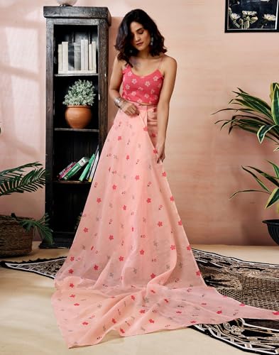 Image of SIRIL Women's Printed Chanderi Cotton One Minute Ready to Wear Saree with Unstitched Blouse Piece