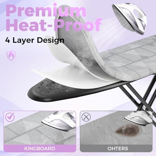 KINGBOARD Ironing Board, Compact Iron Board with Silicon Iron Mat, Heat Resistant Cover, 7 Height Adjustable, Foldable Ironing Board Wall Mount Hanger, 13x43 Grey by KINGBOARD - Used condition - Image 4