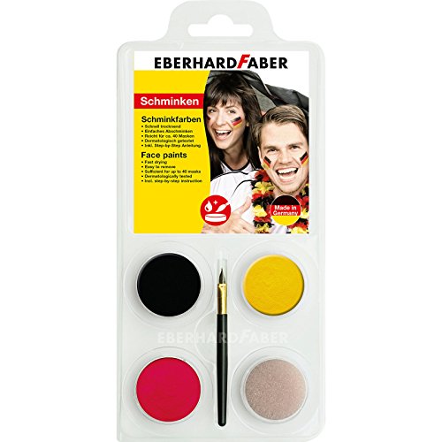 Eberhard Faber 579020 – Schminkfarben-Set Deutschland mit 4 Farben, Pinsel und Schminkanleitung, schnell trocknend, zum Auftragen auf die Haut beim Zuschauen, Mitfiebern und Feiern