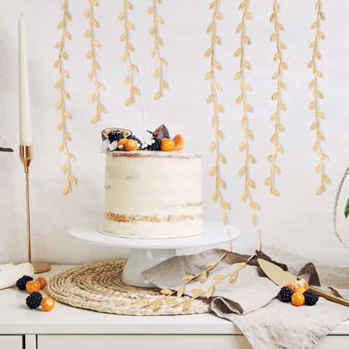 DOPENSPI 20M Blätter Streifen Geschenkband, Gold Geschenk Luftschlangen Künstliche Pflanzen Bänder Künstliche Reben mit Blatt Goldene Hochzeit Deko für DIY Handwerk Hochzeit Party Dekoration